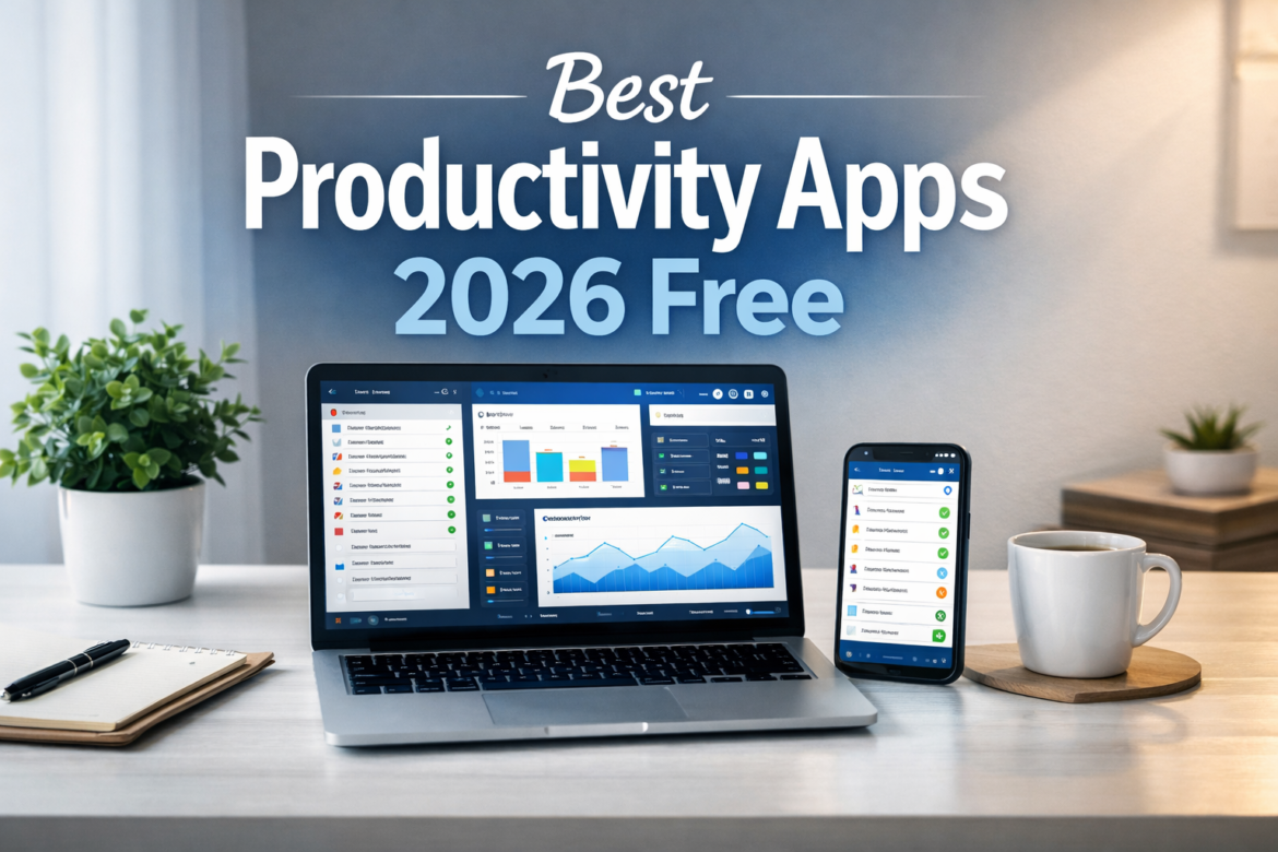 GENERATE A Featured Image Suggestion [IMAGE SUGGESTION: A clean workspace with a laptop and smartphone displaying multiple productivity apps dashboards, modern UI, minimalist desk setup, soft lighting, with text overlay “Best Productivity Apps 2026 Free” of blog topic best productivity apps 2026 free mention blog topic in image